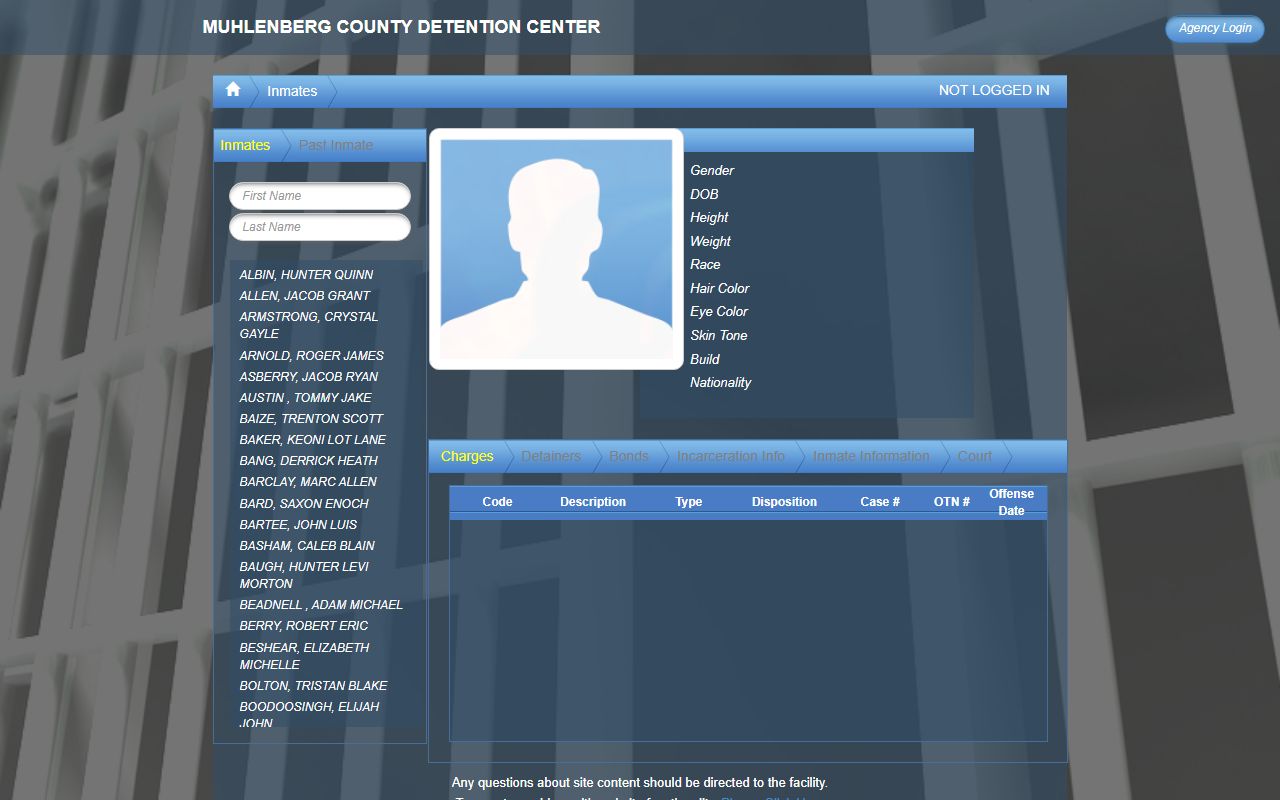 Muhlenberg County inmate population roster search interface