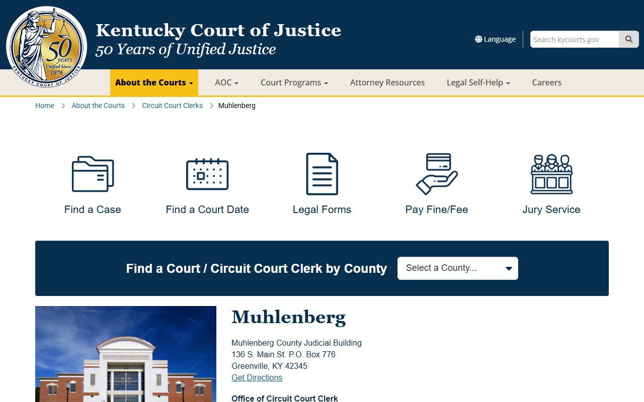 Muhlenberg County court records after jail arrest Kentucky Court of Justice county page