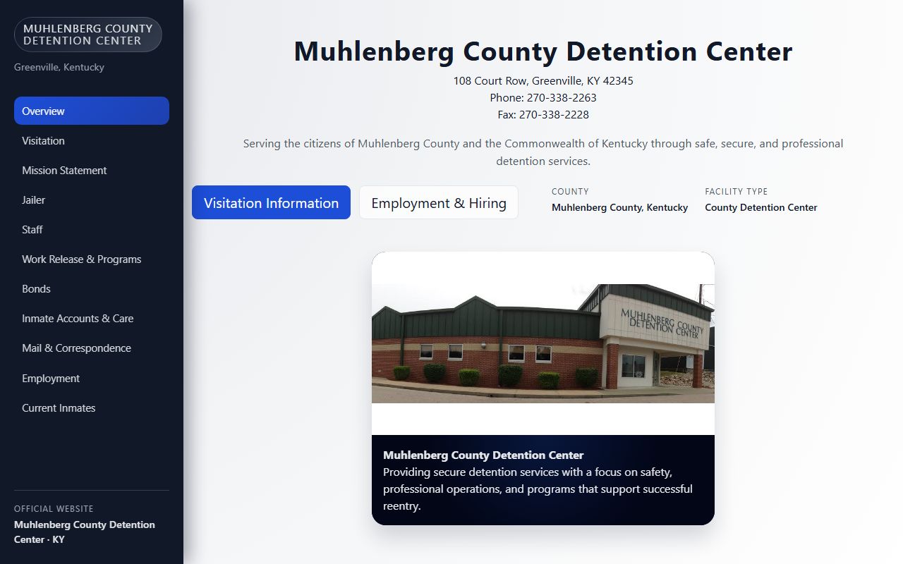 Muhlenberg County Detention Center inmate lookup and facility contact homepage